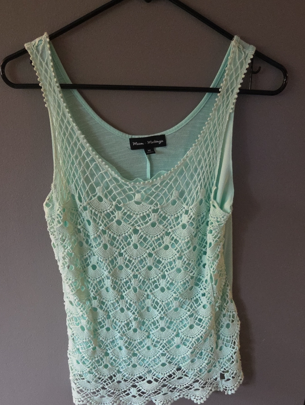 Mason And Mackenzie Mint Crochet Overlay Tank Top